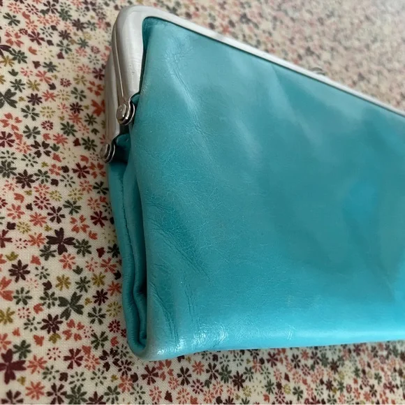 HOBO Leather Lauren Clutch in a Light Aqua,Turquoise Blue with Dust Bag - Picture 10 of 10